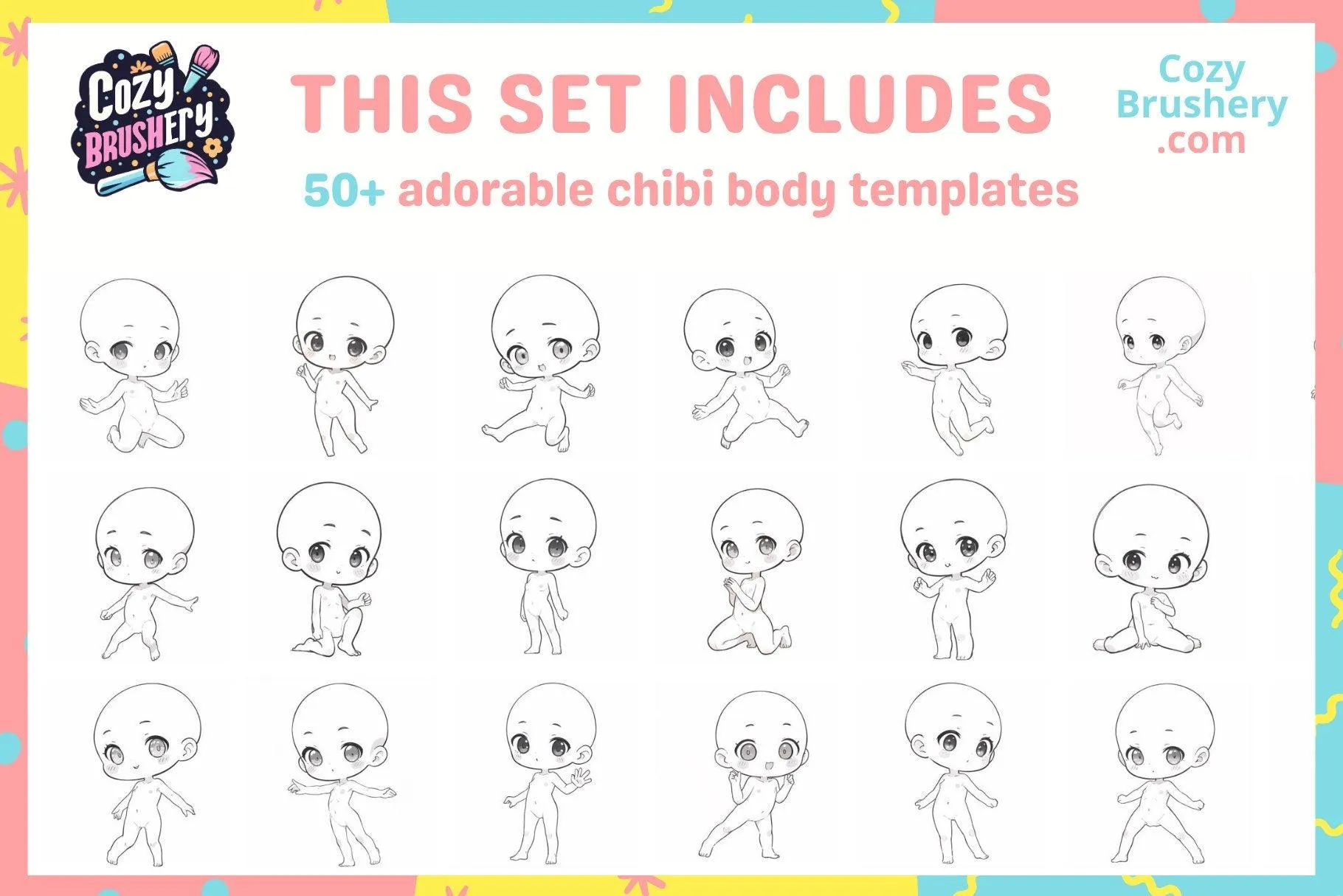 Procreate Chibi Body Template Stamps Brushes: 100 Cute Adorable and Versatile Designs for All Genders