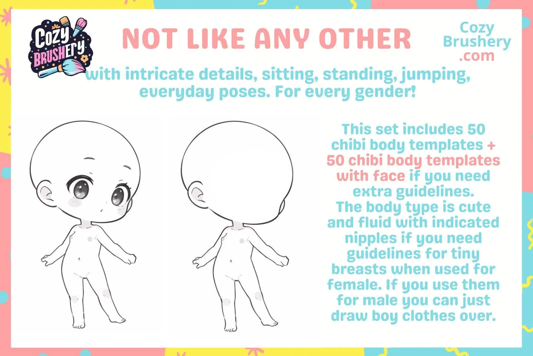 Procreate Chibi Body Template Stamps Brushes: 100 Cute Adorable and Versatile Designs for All Genders