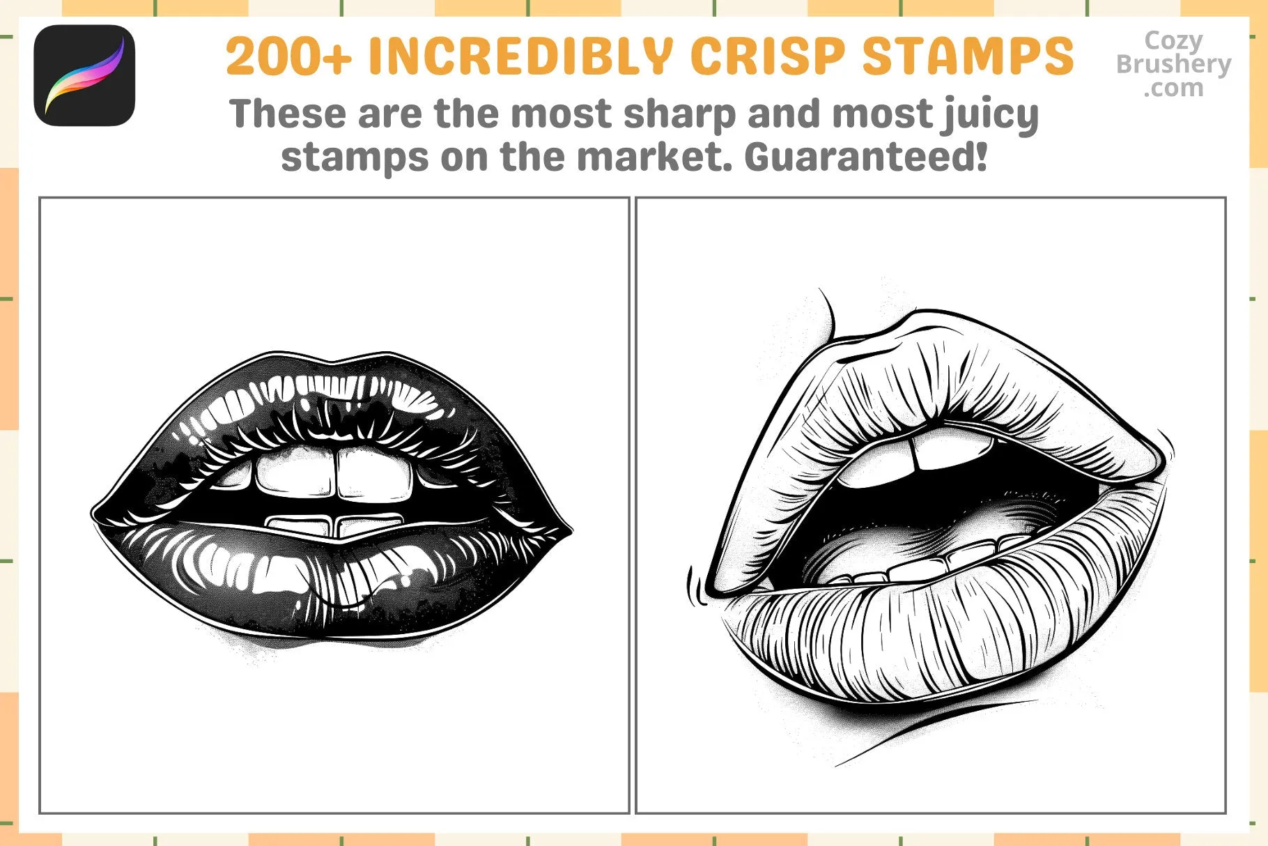 Procreate Stamps: Lip Artistry Pack, 200  Realistic Lip Stamps for Beauty and Character Design, Procreate Brushes