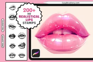 Procreate Stamps: Lip Artistry Pack, 200  Realistic Lip Stamps for Beauty and Character Design, Procreate Brushes