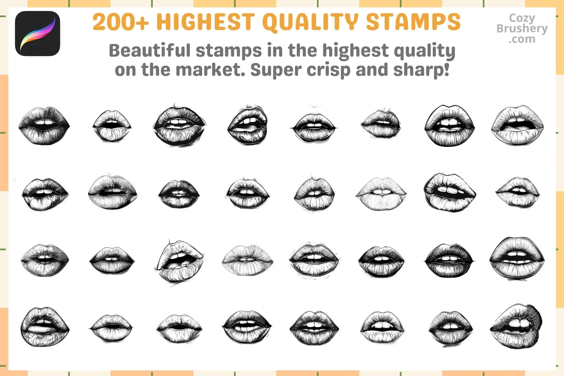 Procreate Stamps: Lip Artistry Pack, 200  Realistic Lip Stamps for Beauty and Character Design, Procreate Brushes