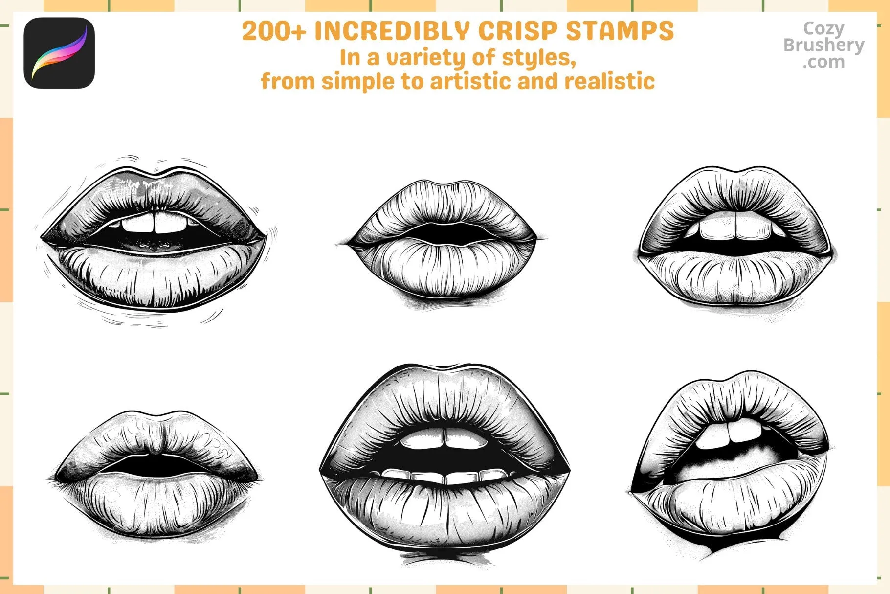 Procreate Stamps: Lip Artistry Pack, 200  Realistic Lip Stamps for Beauty and Character Design, Procreate Brushes