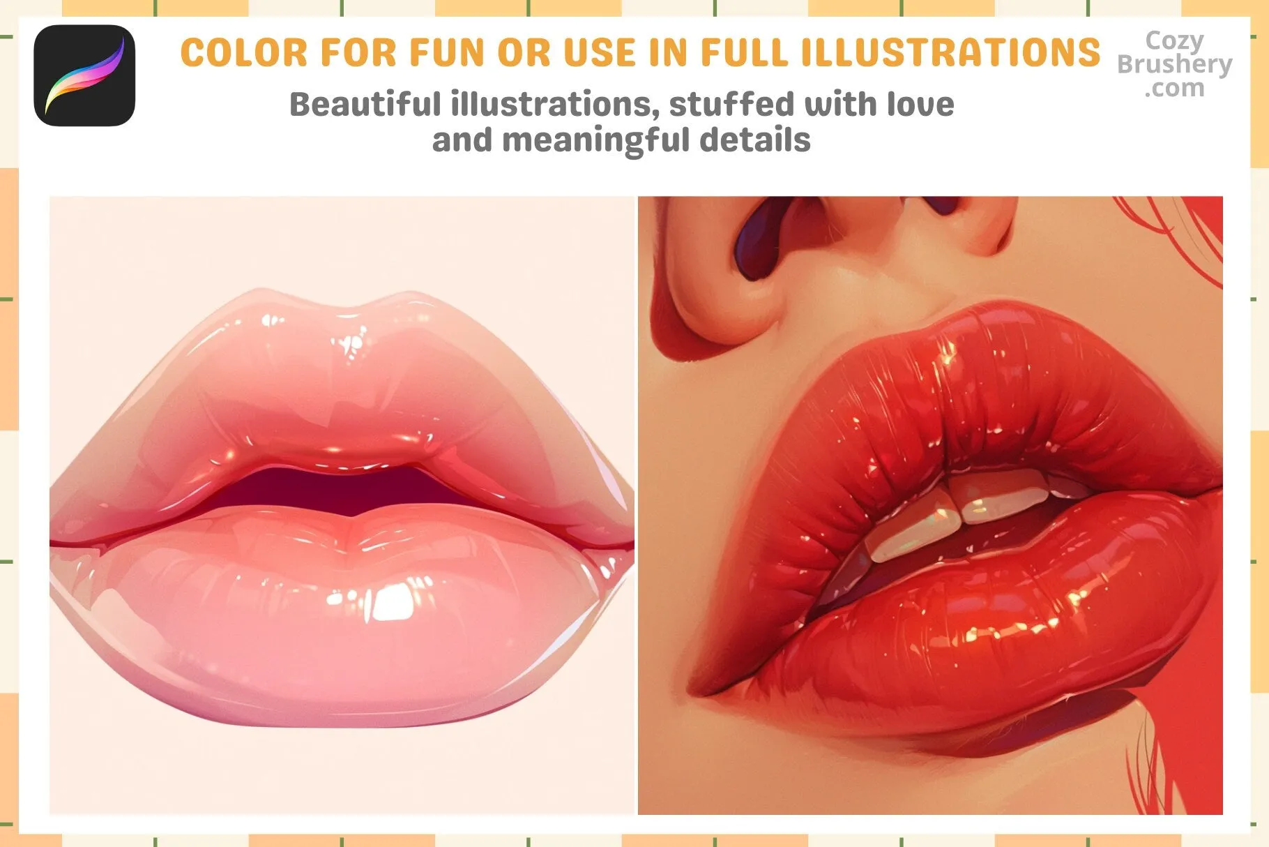 Procreate Stamps: Lip Artistry Pack, 200  Realistic Lip Stamps for Beauty and Character Design, Procreate Brushes