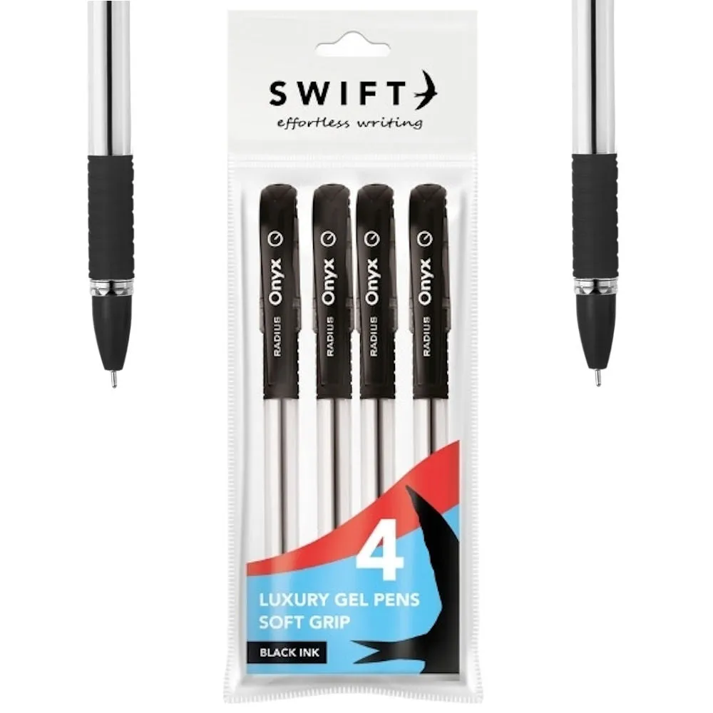 Soft Grip Luxury Gel Black Pens - 4 Pack Smooth Writing Black Ink Style