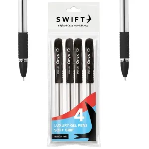 Soft Grip Luxury Gel Black Pens - 4 Pack Smooth Writing Black Ink Style