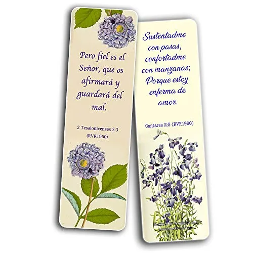 Spanish Flower Bookmarks Scriptures Series 3 (30 Pack) - RVR1960 Handy Reminder For Everyday Life with Spanish Bible Verses - War Room Decor Encouragement Gifts for Christian Church Supplies