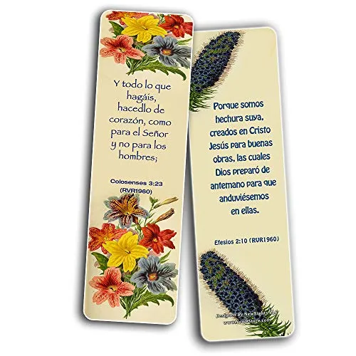 Spanish Flower Bookmarks Scriptures Series 3 (30 Pack) - RVR1960 Handy Reminder For Everyday Life with Spanish Bible Verses - War Room Decor Encouragement Gifts for Christian Church Supplies