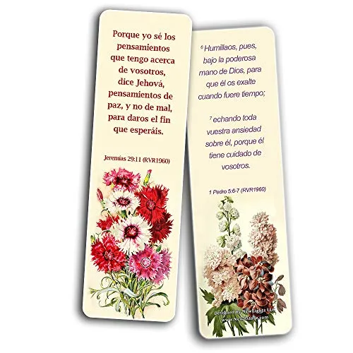 Spanish Flower Bookmarks Scriptures Series 3 (30 Pack) - RVR1960 Handy Reminder For Everyday Life with Spanish Bible Verses - War Room Decor Encouragement Gifts for Christian Church Supplies