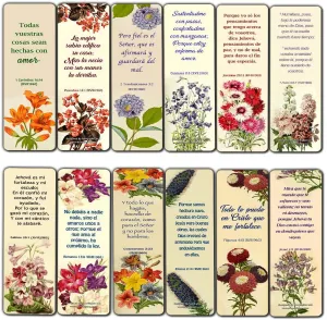 Spanish Flower Bookmarks Scriptures Series 3 (30 Pack) - RVR1960 Handy Reminder For Everyday Life with Spanish Bible Verses - War Room Decor Encouragement Gifts for Christian Church Supplies