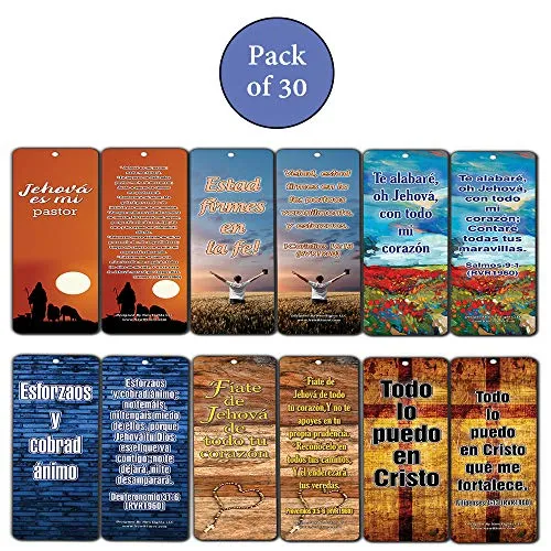 Spanish Popular Bible Verses (Be Strong & Courageous) Bookmarks (30-Pack) - Handy Compilation of Biblical Texts in Spanish Language