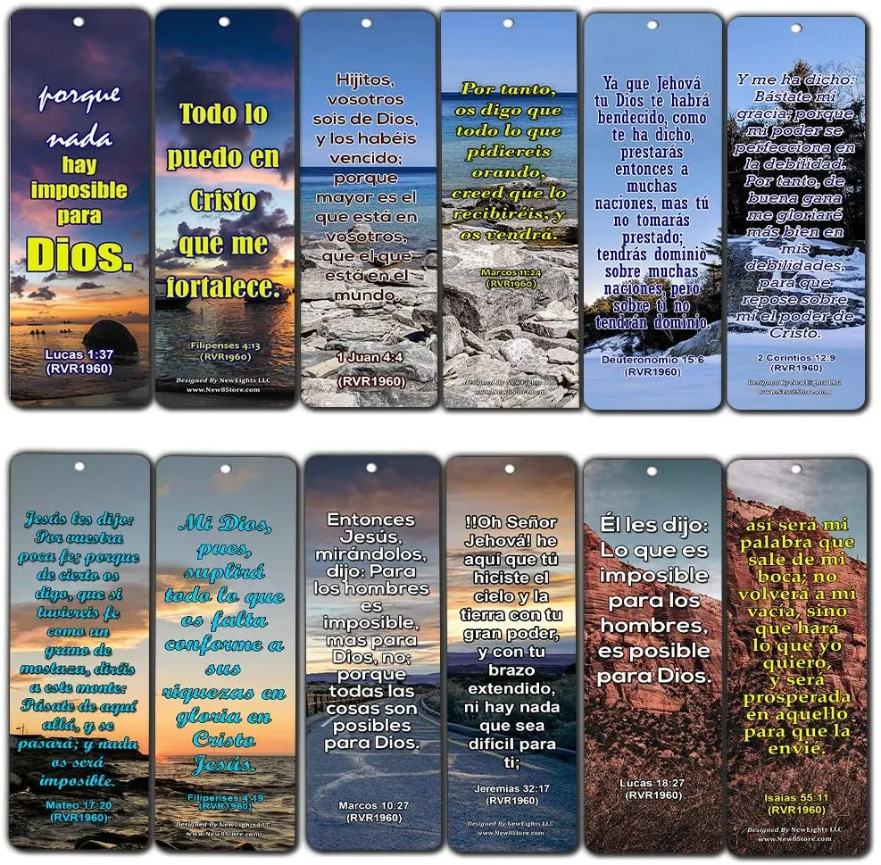 SPANISH RELIGIOUS BIBLE QUOTES BOOKMARKS FOR DOING THE IMPOSSIBLE (RVR1960) (60-Pack) - Handy Spanish Bible Verses About Doing The Impossible Collection