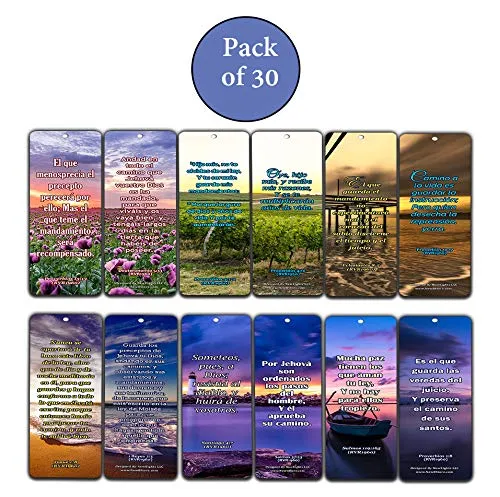 Spanish Scriptures Bookmarks - Rewards for Obeying God (30-Pack) - Great Bible Text Compilation that is Handy and Easy To Bring Along With