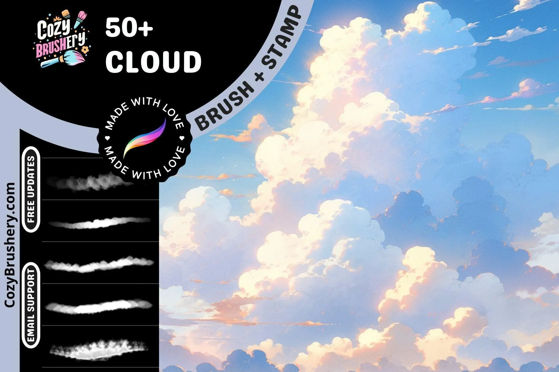 Ultimate Anime & Manga Cloud Brush Pack - 50  Procreate Brushes for Comics and Realism