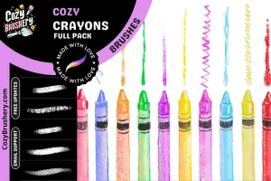 Versatile Crayon Brush Set - 55 Procreate Crayon Textures for All Art Styles, Oil Pastels, Chalky, Wax