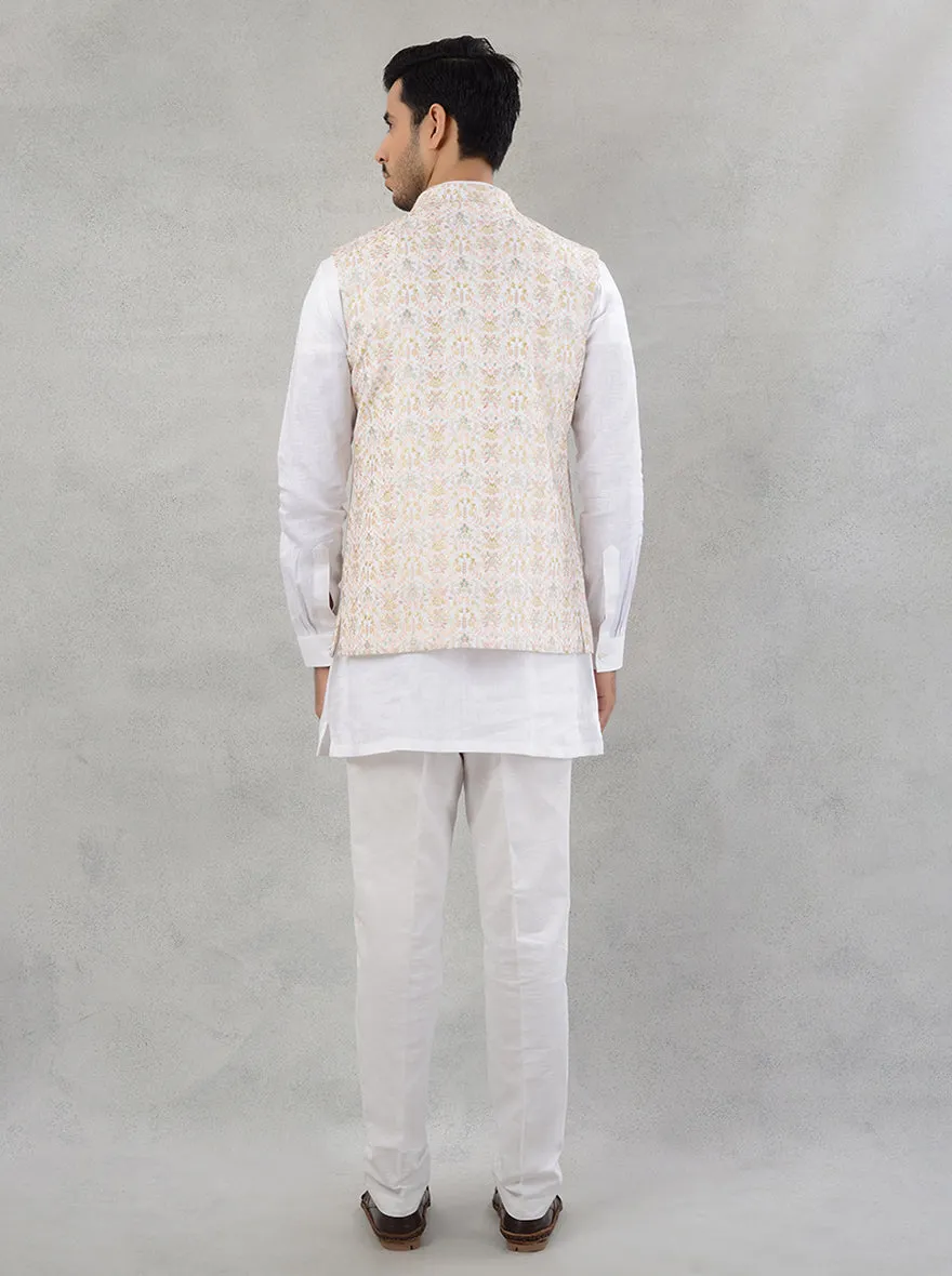 White & Peach  Kurta Set with Koti | TULA