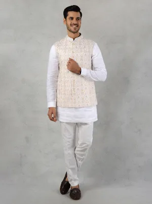 White & Peach  Kurta Set with Koti | TULA