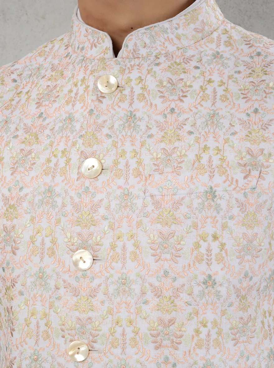 White & Peach  Kurta Set with Koti | TULA