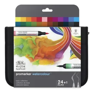 Winsor & Newton Promarker Watercolour 24 Basic Collection Set, Paint Markers, With Canvas Bag