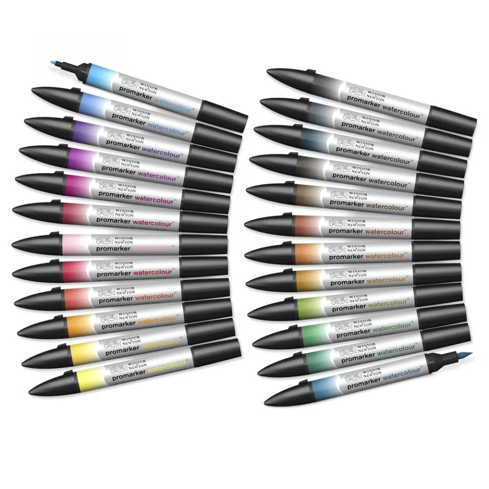 Winsor & Newton Promarker Watercolour 24 Basic Collection Set, Paint Markers, With Canvas Bag
