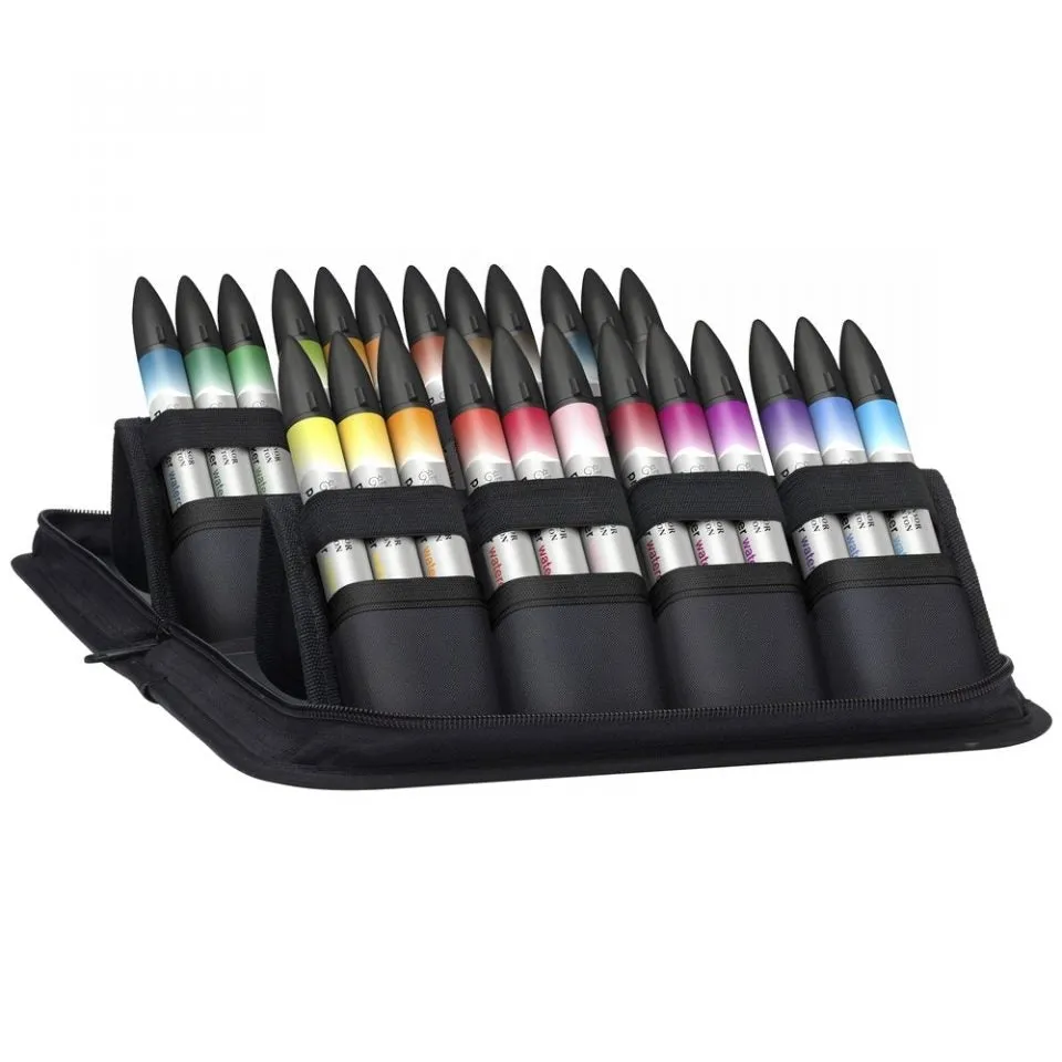 Winsor & Newton Promarker Watercolour 24 Basic Collection Set, Paint Markers, With Canvas Bag