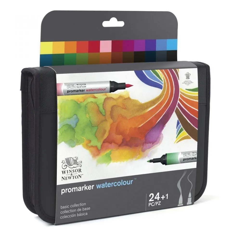 Winsor & Newton Promarker Watercolour 24 Basic Collection Set, Paint Markers, With Canvas Bag
