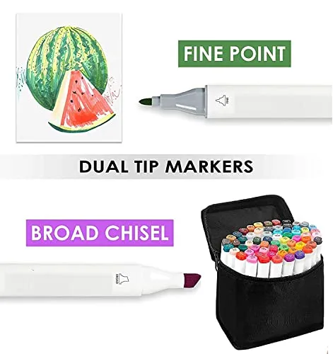 Wynhard Alcohol Markers Art Markers Set Drawing Markers Colour Markers Dual Tip Brush Pens&Chisel Alcohol Based Art Markers For Kids,Adults Coloring Twin Markers Set 60 Pcs,Multi-coloured