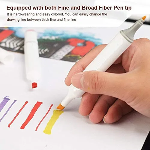 Wynhard Alcohol Markers Art Markers Set Drawing Markers Colour Markers Dual Tip Brush Pens&Chisel Alcohol Based Art Markers For Kids,Adults Coloring Twin Markers Set 60 Pcs,Multi-coloured